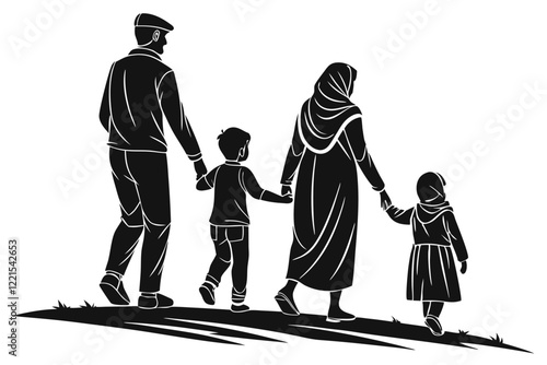 A Muslim Family Walking Together