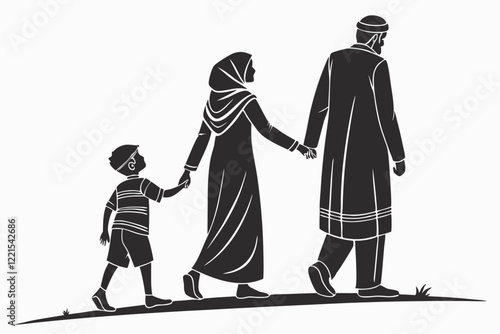 Muslim Family Walking Together, Symbol of Unity