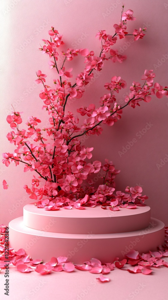 Pink display podium with petals Pink display podium with petals