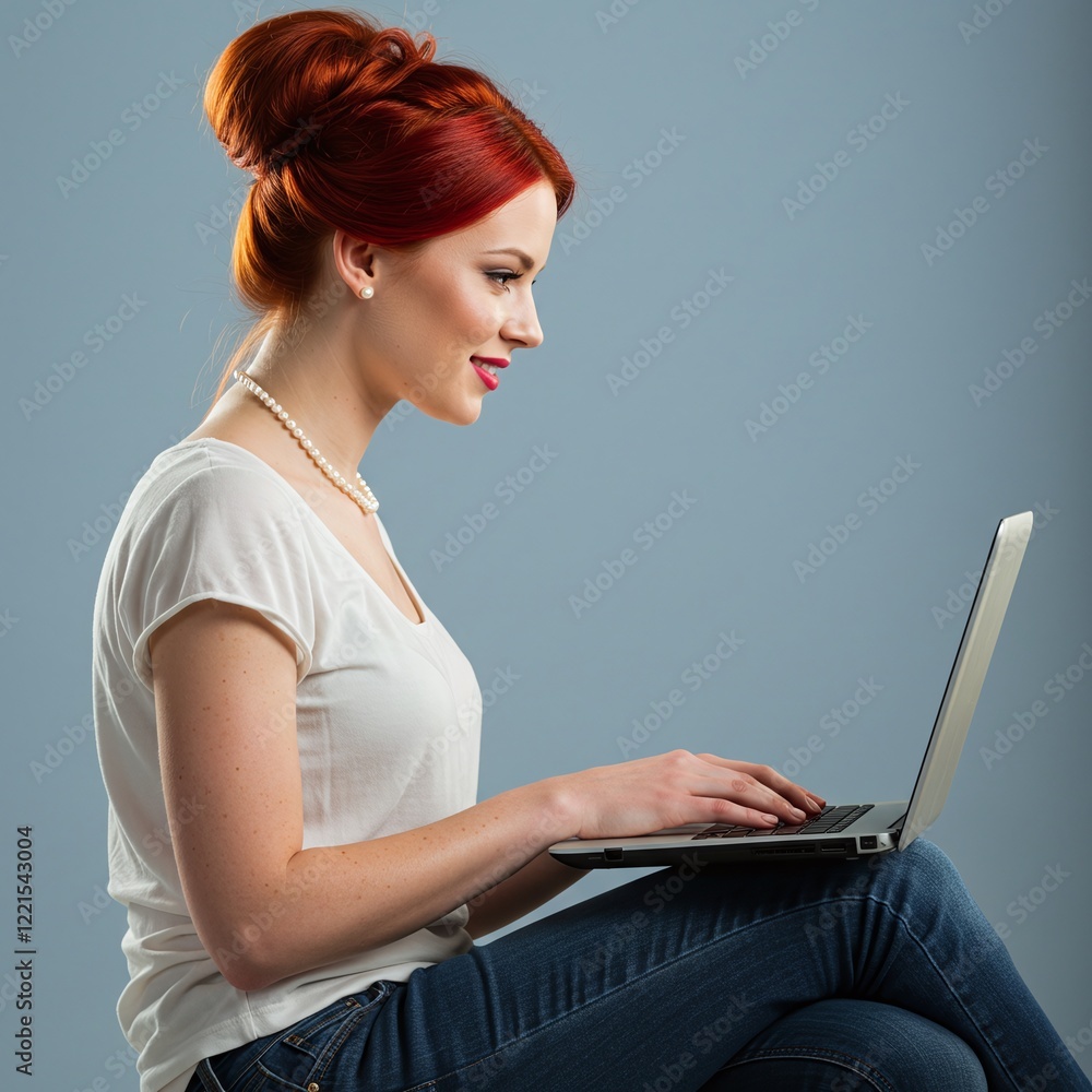 Naklejka premium Beautiful woman using a laptop computer.