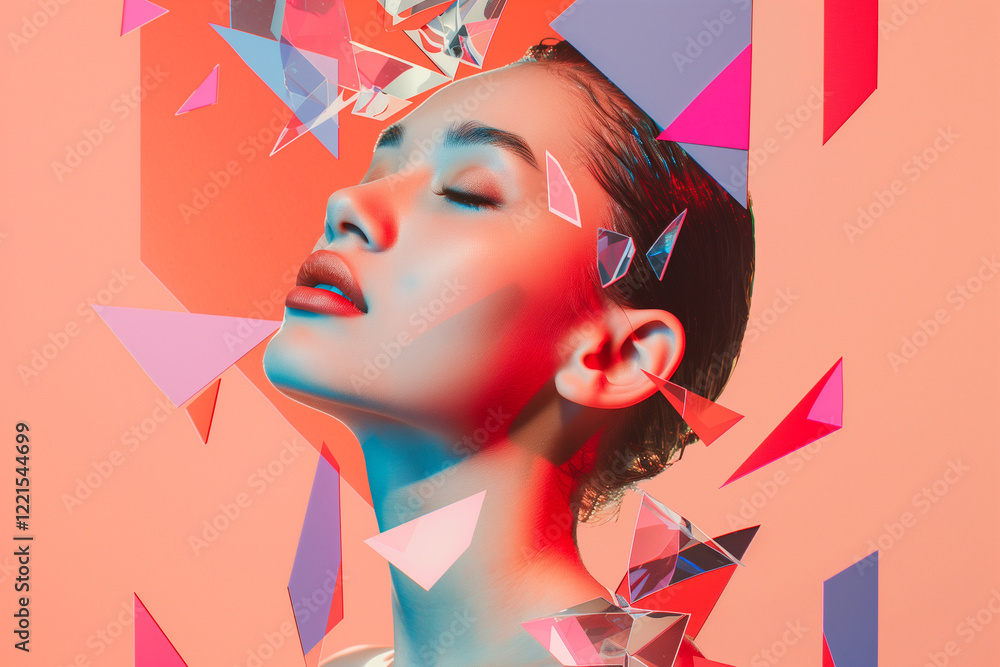 Obraz premium Trendy Abstract Portrait of a Woman in Studio Setting, Modern Art Style with Creative Composition and Unique Aesthetic Appeal
