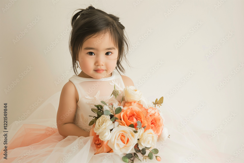 Delicate Watercolor Flower Girl Dress in White with Blush Accents, Soft Pastel Design for Wedding or Special Occasion Attire Delicate Watercolor Flower Girl Dress in White with Blush Accents, Soft Pastel Design for Wedding or Special Occasion Attire