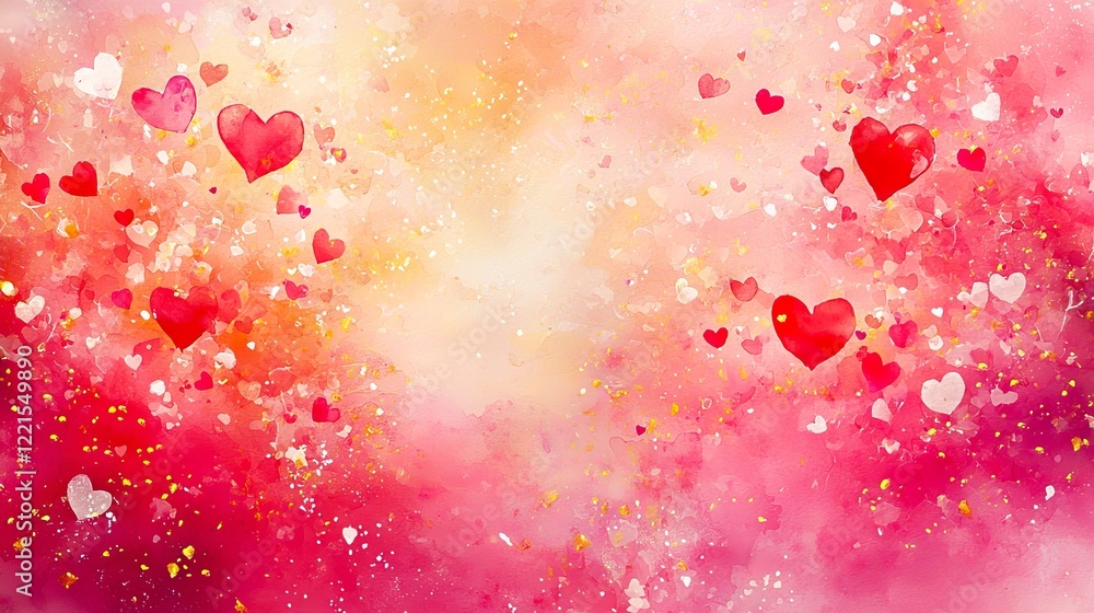 Obraz premium Romantic Watercolor Art with Red Hearts on Pink Background Concept of Love Celebration, Passionate Romance, Heartfelt Emotions, Valentine's Day Illustration. Copy space