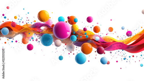 Abstract composition with colorful random flying spheres bubbles on transparent background