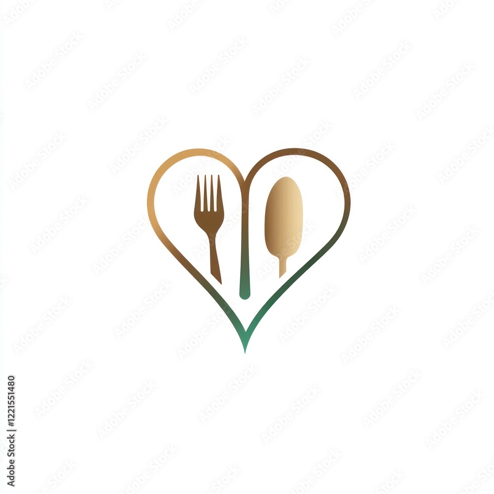 Heart-shaped restaurant logo, fork and spoon, food icon Heart-shaped restaurant logo, fork and spoon, food icon