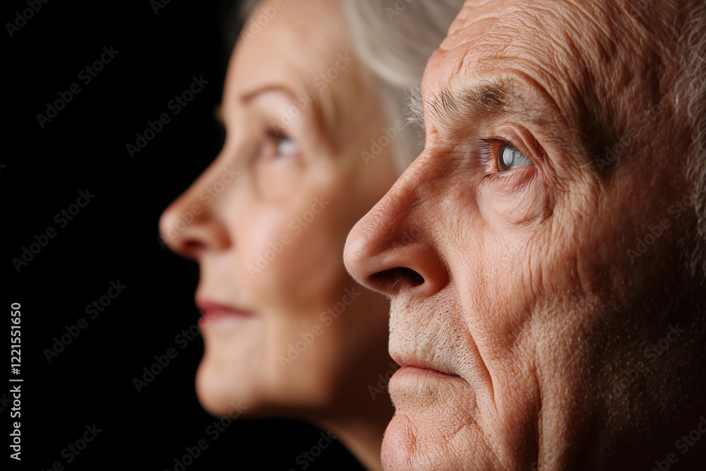 Fototapeta premium A Pensive Portrait of an Elderly Couple: A Close-Up Look at Aging, Time, and Life's Journey