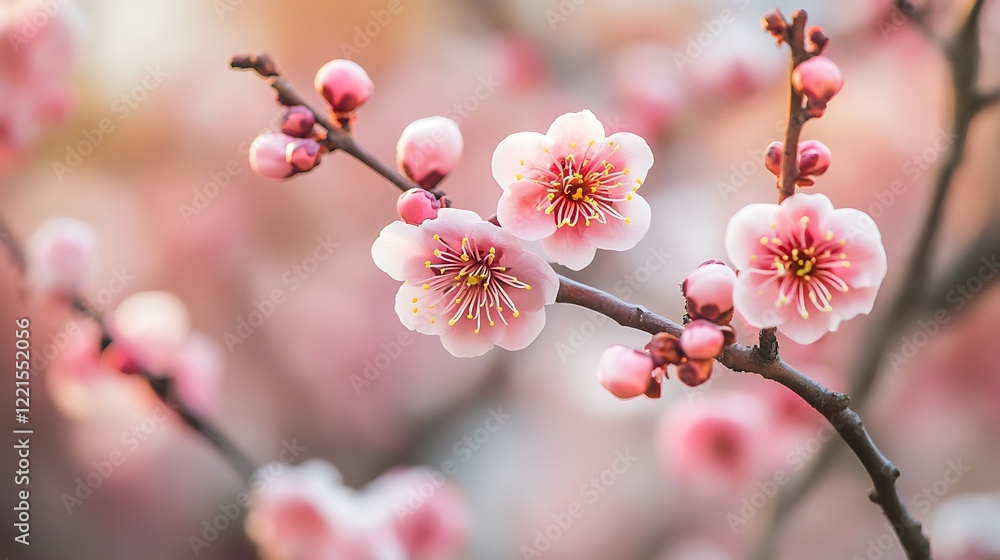 Bright pink blossoms in the grass catch sunlight, glowing against a peaceful bokeh blur of spring's rejuvenating light. Bright pink blossoms in the grass catch sunlight, glowing against a peaceful bokeh blur of spring's rejuvenating light.