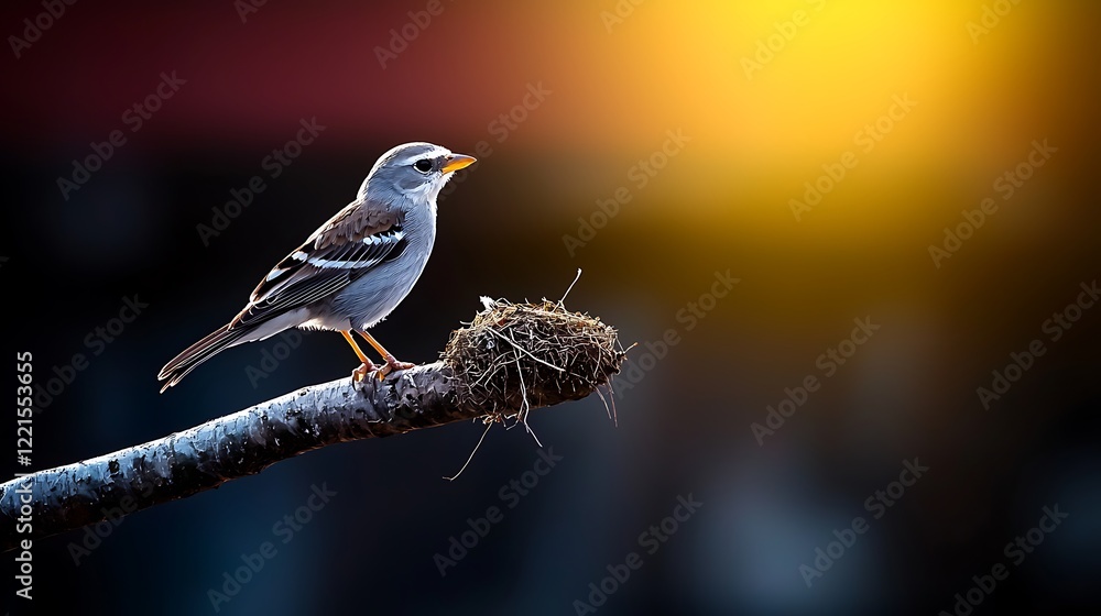 Fototapeta premium Bird sunset perch nest nature wildlife