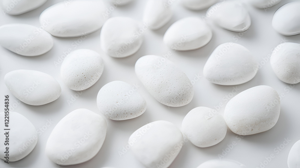 Collection of smooth, white stones arranged on a bright surface. A minimalist, calming image. Collection of smooth, white stones arranged on a bright surface. A minimalist, calming image.