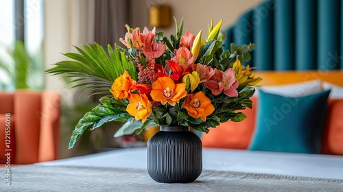 Vibrant Floral Arrangement in a Modern Living Room With Colorful Decor and Bright Natural Light in the Afternoon