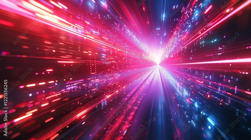 Naklejka premium Vivid Light Rays Creating a Dynamic Abstract Background With Blue and Red Colors in a Digital Space at Night