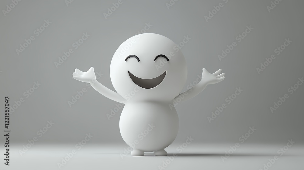 Happy Cartoon Character With Open Arms Expressing Joy in a Minimalistic Setting Happy Cartoon Character With Open Arms Expressing Joy in a Minimalistic Setting