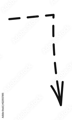 Corner shaped dashed downward arrow