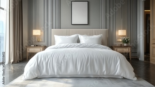 Wallpaper Mural Modern Bedroom Design Featuring a Luxurious White Bed and Elegant Decor in a Spacious, Light-Filled Room Torontodigital.ca