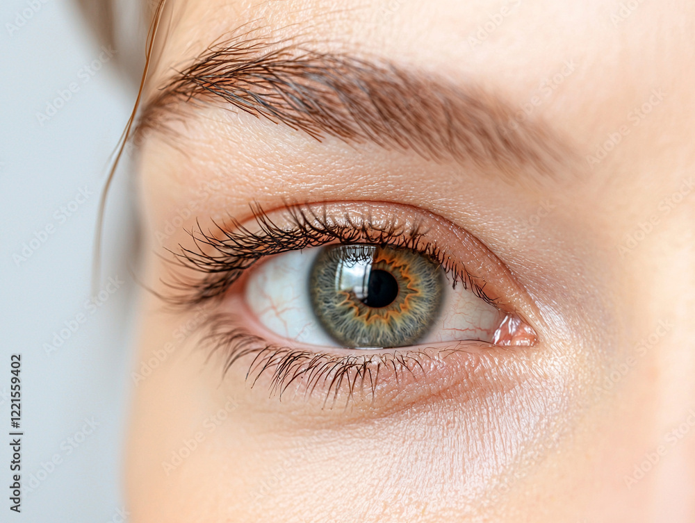 Fototapeta premium Close Up Of A Woman's Hazel Eye With Soft Lighting And Neutral Background