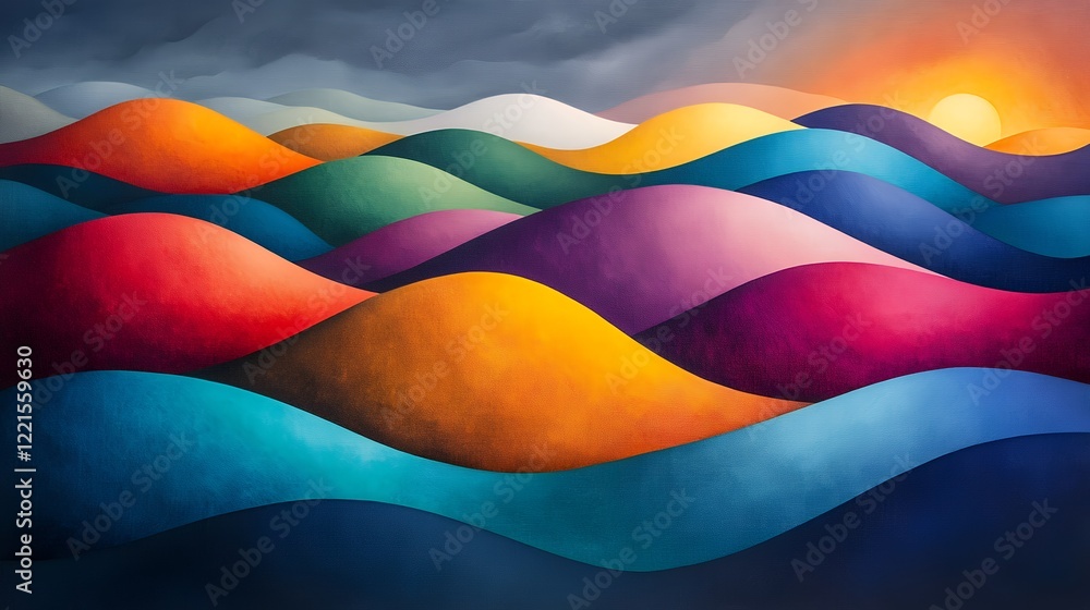 Vibrant Waves of Color Undulate Under a Glowing Sunset in a Serene Landscape, Showcasing the Beauty of Nature's Palette During Twilight Vibrant Waves of Color Undulate Under a Glowing Sunset in a Serene Landscape, Showcasing the Beauty of Nature's Palette During Twilight