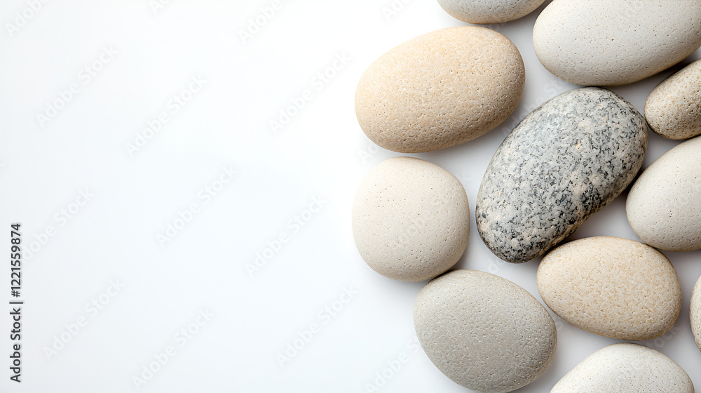 Smooth, neutral-toned stones arranged on a white background. Perfect for spa, wellness, or minimalist designs. Smooth, neutral-toned stones arranged on a white background. Perfect for spa, wellness, or minimalist designs.