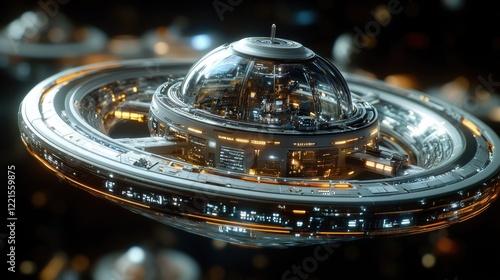 Fototapeta Naklejka Na Ścianę i Meble -  A scale model of a space station set against a dark background