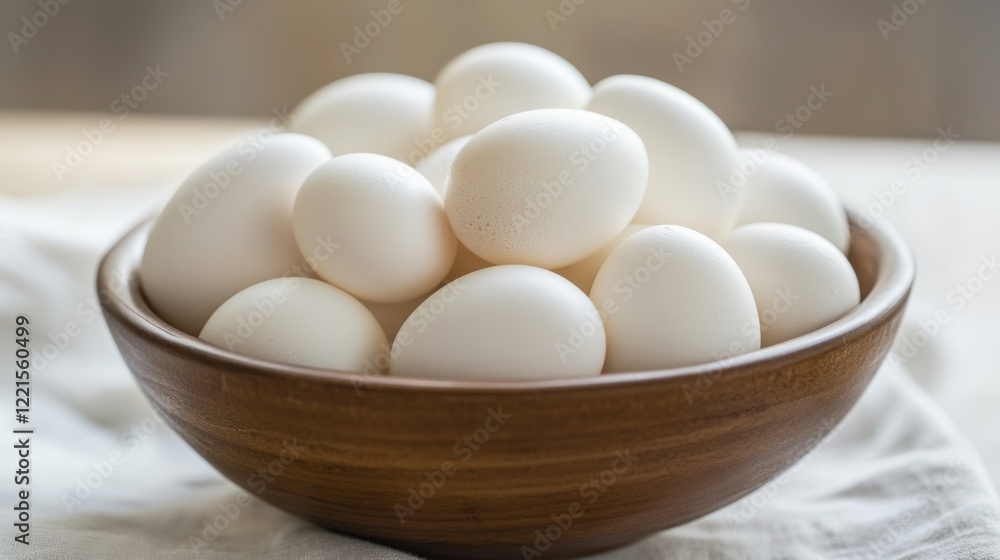 Fresh Eggs in Wooden Bowl - Simple and Healthy Breakfast Fresh Eggs in Wooden Bowl - Simple and Healthy Breakfast