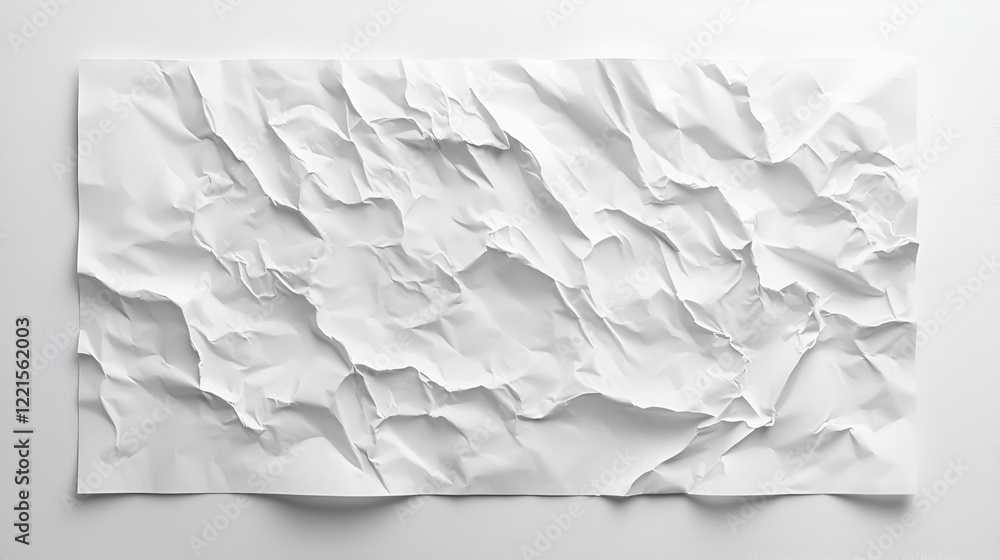 Obraz premium Close-up of a crumpled sheet of white paper. The texture is rough and uneven, showing deep creases and folds.
