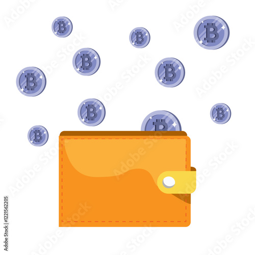 Digital wallet with floating cryptocurrency coins representing transactions and investments
