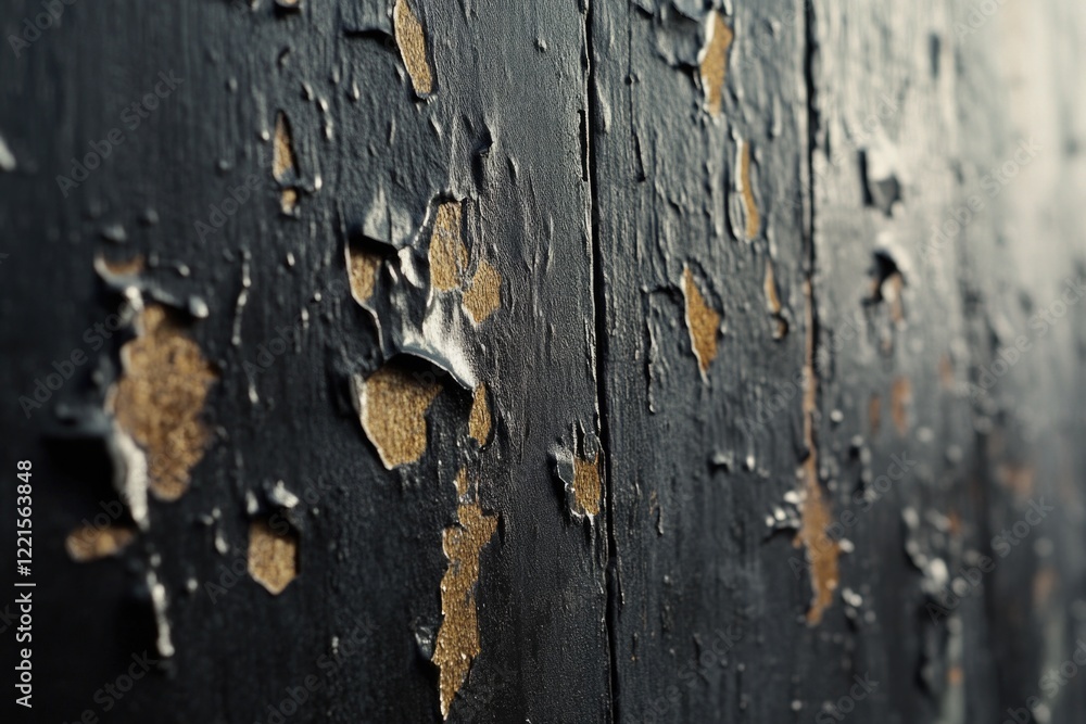 Obraz premium A close-up view of peeling paint on a wall, useful for illustrations about decay or neglect