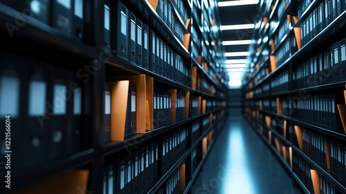 Wallpaper Mural A bright and detailed shot of archive folders with alphabetical tabs, standing in precise rows on sleek black shelves, symbolizing efficient data cataloging. Torontodigital.ca