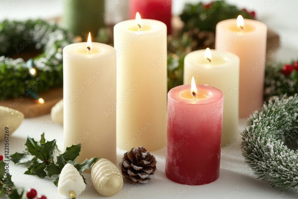 Group of candles sitting on a table Group of candles sitting on a table