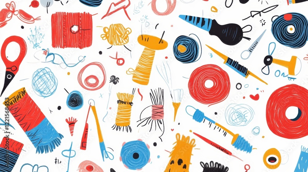 Colorful Abstract Yarn And Craft Supplies Illustration Colorful Abstract Yarn And Craft Supplies Illustration