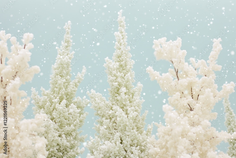 A landscape image with a group of trees covered in snow A landscape image with a group of trees covered in snow