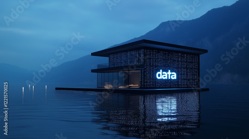 Fototapeta Naklejka Na Ścianę i Meble -  A house built on water, labeled 