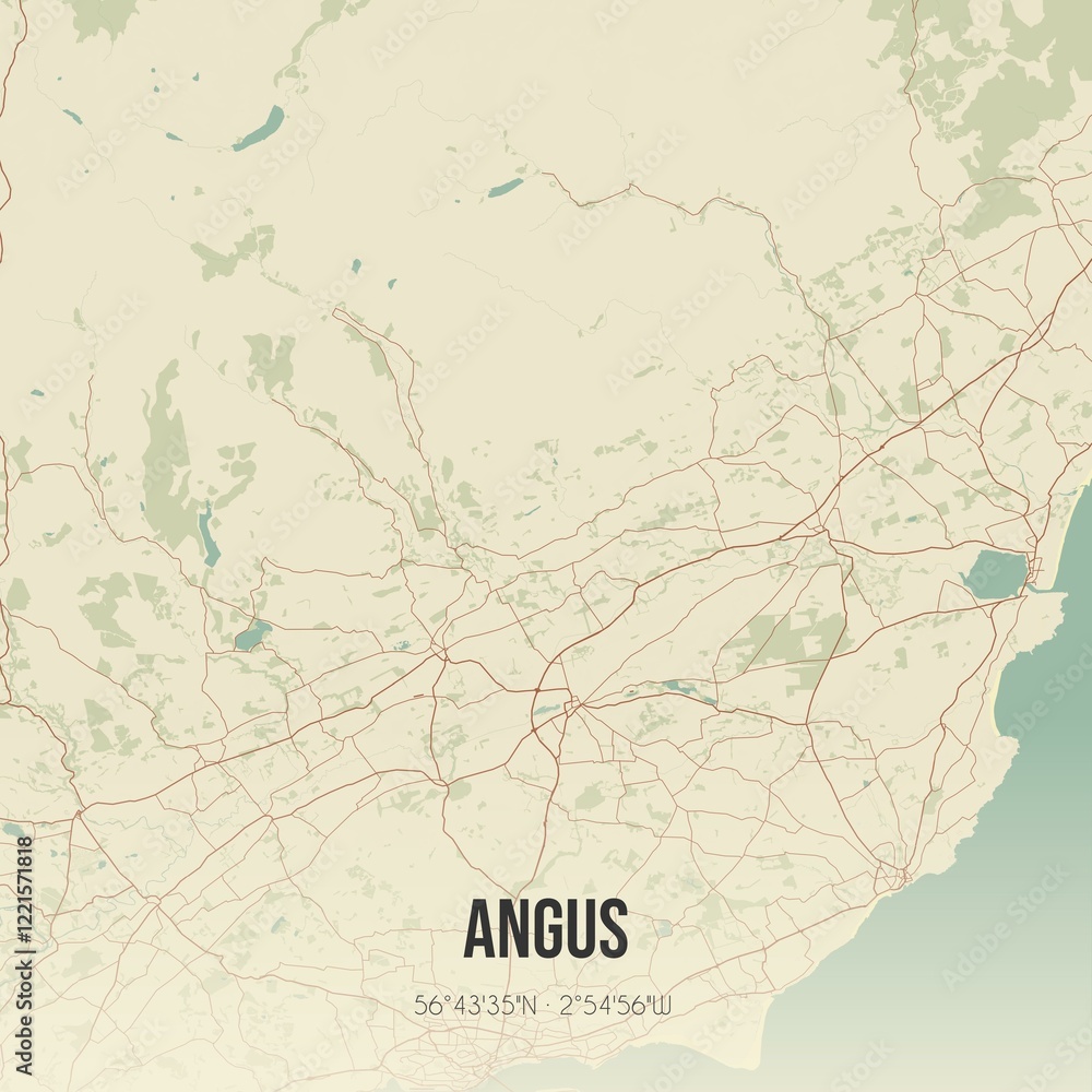 Fototapeta premium Retro UK map of Angus. Vintage street map.