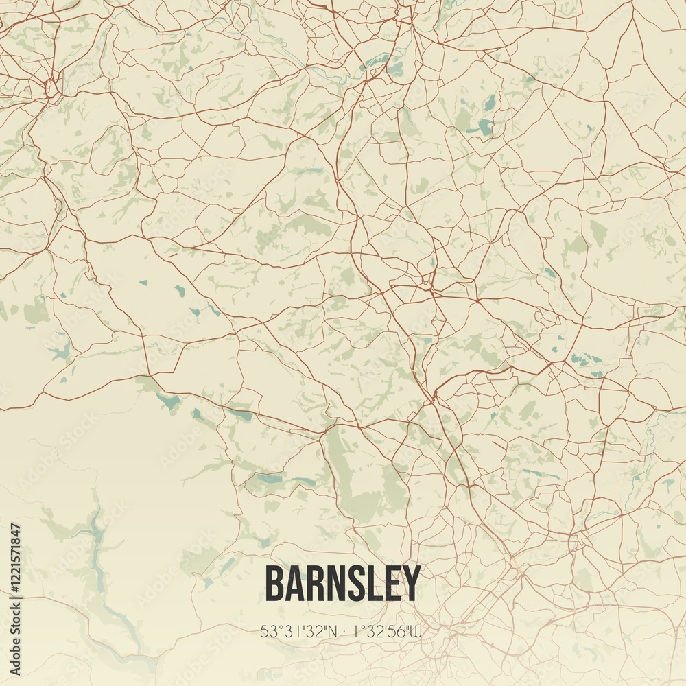 Obraz premium Retro UK map of Barnsley. Vintage street map.