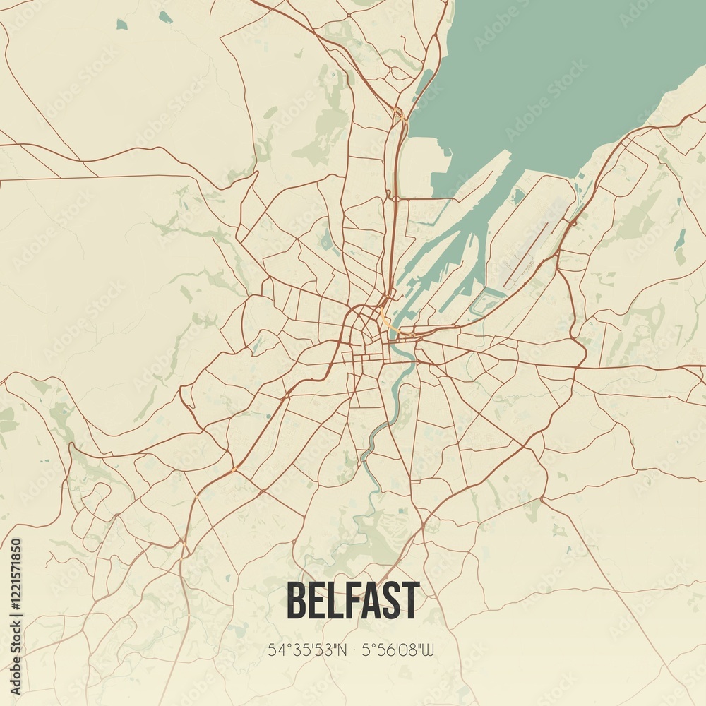 Obraz premium Retro UK map of Belfast. Vintage street map.