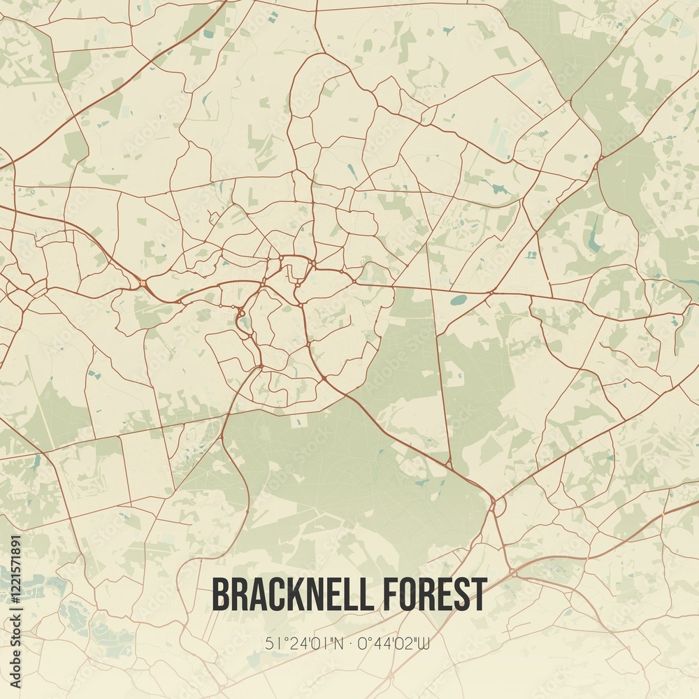Fototapeta premium Retro UK map of Bracknell Forest. Vintage street map.