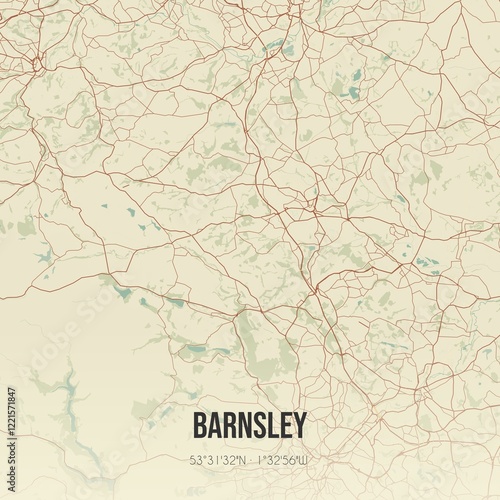 Retro UK map of Barnsley. Vintage street map. photo