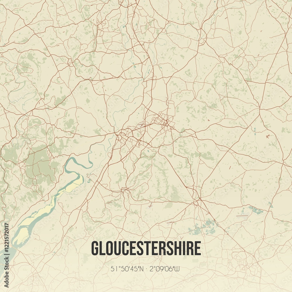 Obraz premium Retro UK map of Gloucestershire. Vintage street map.