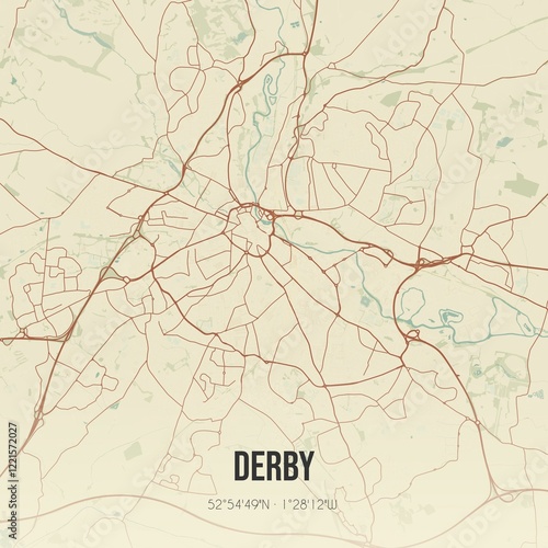 Obraz na płótnie Retro UK map of Derby. Vintage street map. w salonie