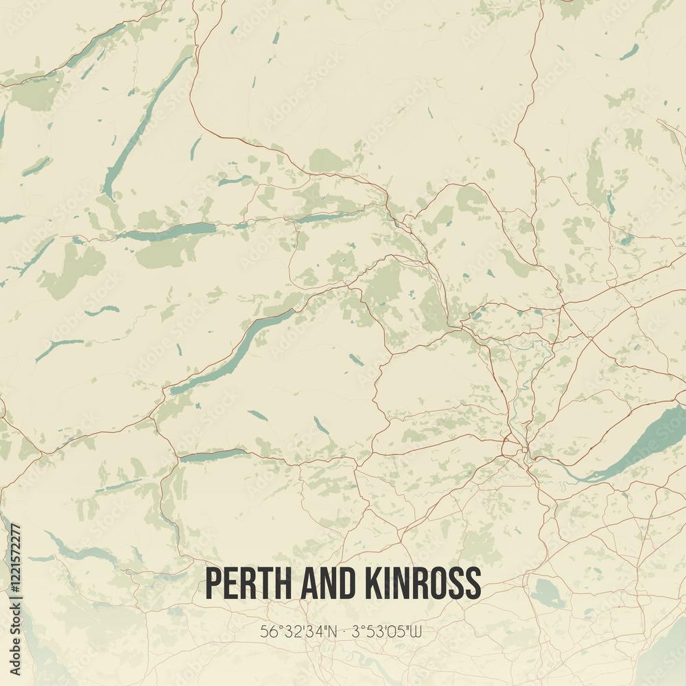 Fototapeta premium Retro UK map of Perth and Kinross. Vintage street map.