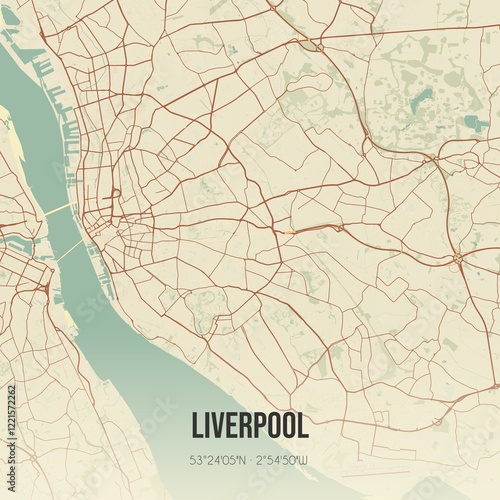 Obraz na płótnie Retro UK map of Liverpool. Vintage street map. w salonie