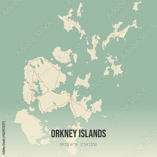 Retro UK map of Orkney Islands. Vintage street map.