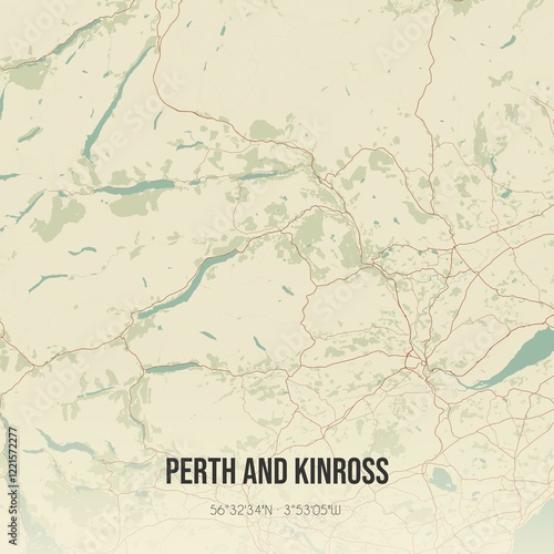 Retro UK map of Perth and Kinross. Vintage street map. photo