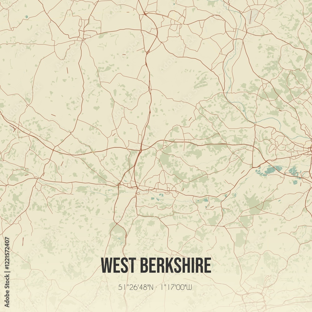 Fototapeta premium Retro UK map of West Berkshire. Vintage street map.
