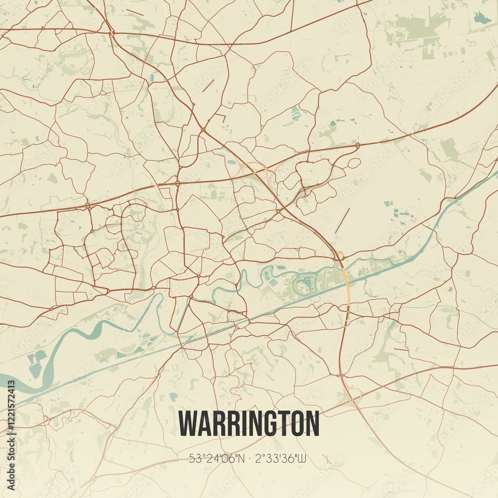 Obraz premium Retro UK map of Warrington. Vintage street map.