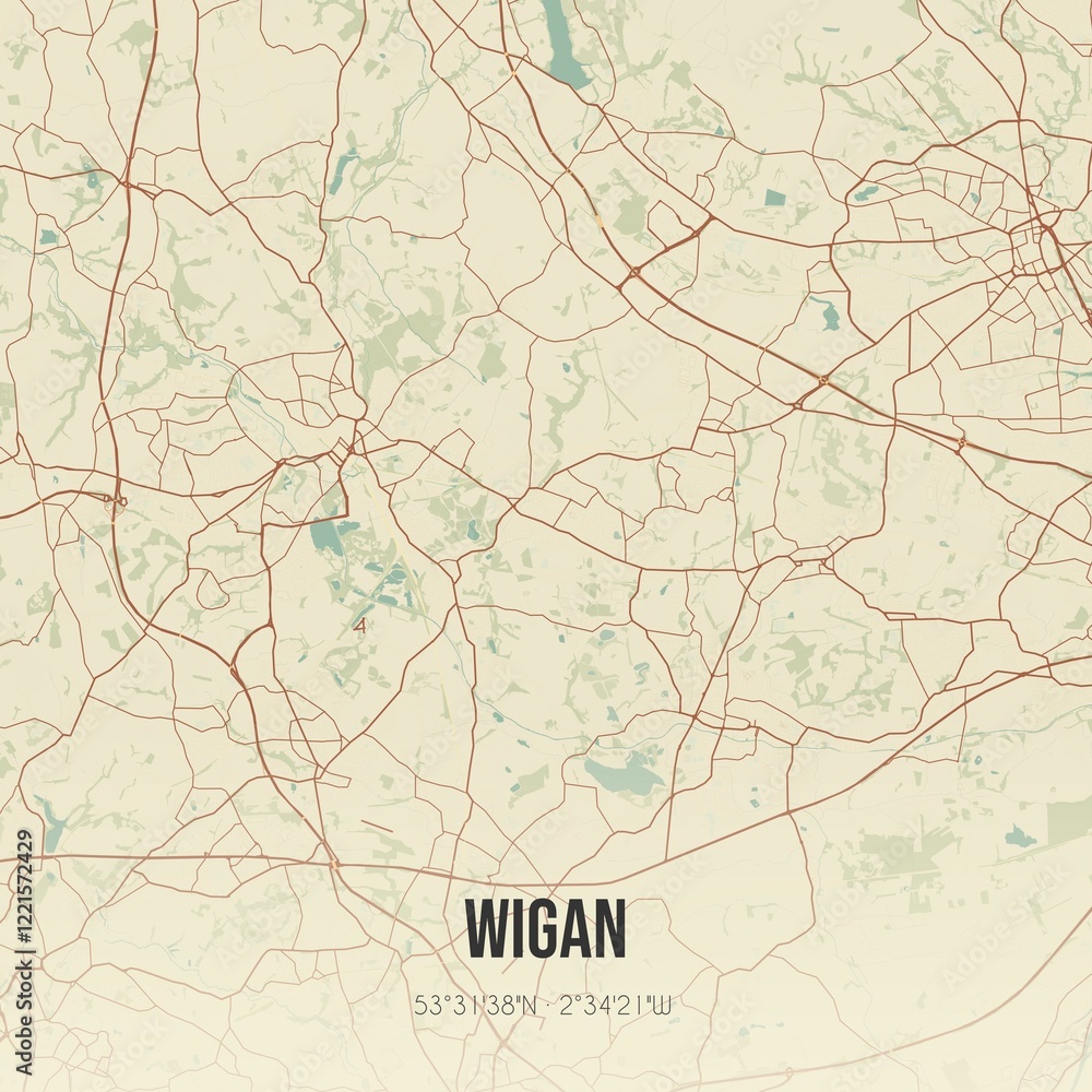 Obraz premium Retro UK map of Wigan. Vintage street map.