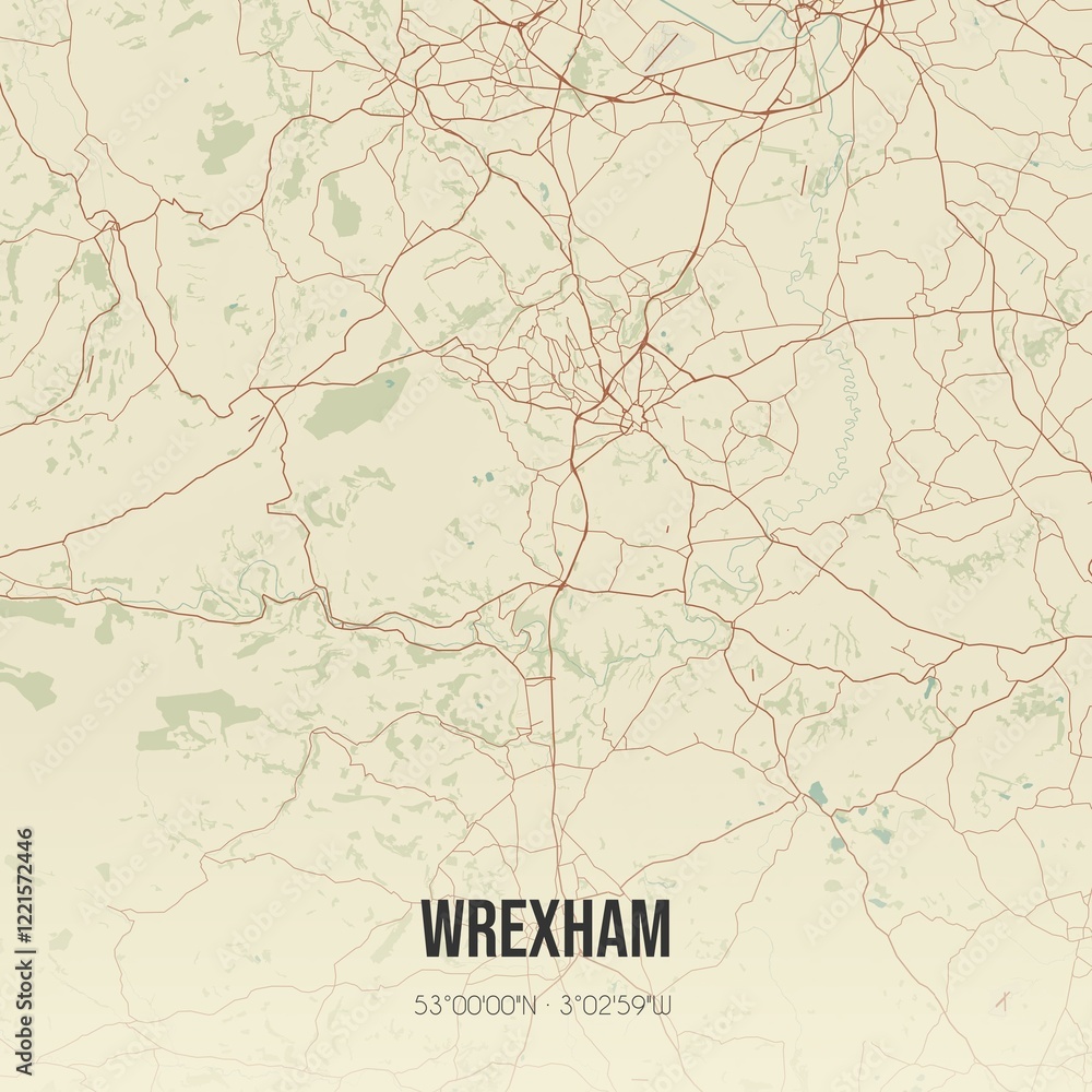 Fototapeta premium Retro UK map of Wrexham. Vintage street map.