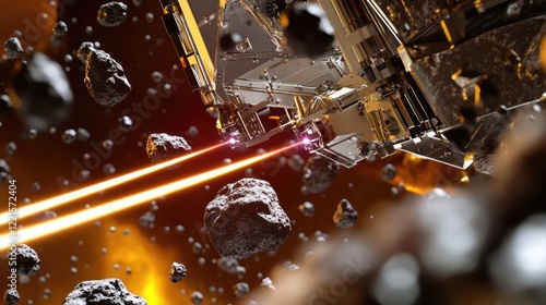 Fototapeta Naklejka Na Ścianę i Meble -  A space station floating in the sky, with stars and clouds surrounding it