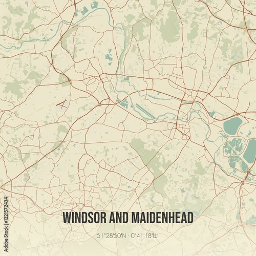 Obraz na płótnie Retro UK map of Windsor and Maidenhead. Vintage street map. w salonie