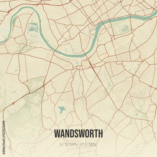 Obraz na płótnie Retro UK map of Wandsworth. Vintage street map. w salonie