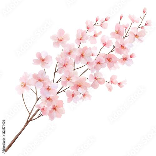 Cherry Blossom Branch: Delicate pink cherry blossoms in full bloom adorn a slender branch, creating an elegant and serene image, perfect for adding a touch of springtime beauty to any project.